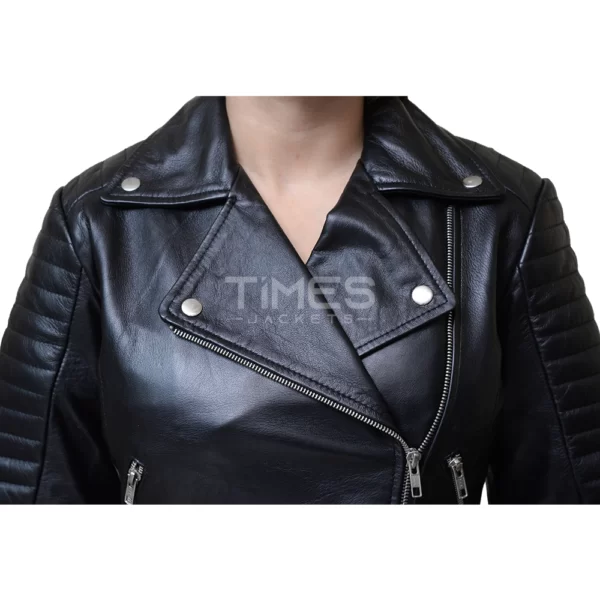 Womens Black Motorcycle Jacket Padded Sleeves