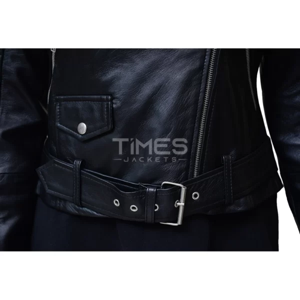 Womens Black Motorcycle Jacket Padded Sleeves