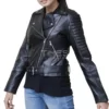 Womens Black Motorcycle Jacket Padded Sleeves