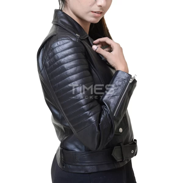 Womens Black Motorcycle Jacket Padded Sleeves