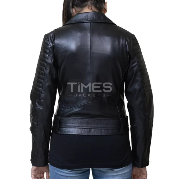 Womens Black Motorcycle Jacket Padded Sleeves