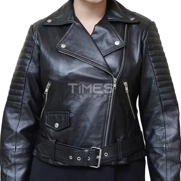 Womens Black Motorcycle Jacket Padded Sleeves