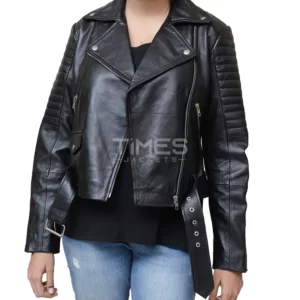 Womens Black Motorcycle Jacket Padded Sleeves