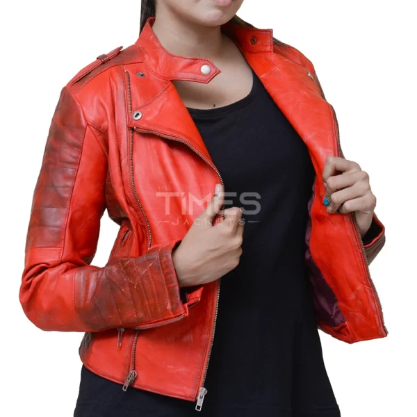 Red Distressed Leather Jacket