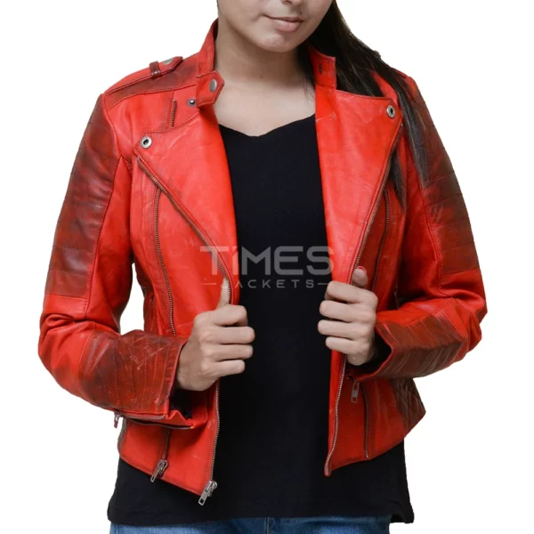 Red Distressed Leather Jacket