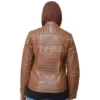 Womens Brown Leather Jacket with Removable Hood