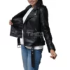 Black Asymmetrical Motorcycle Leather Jacket Women