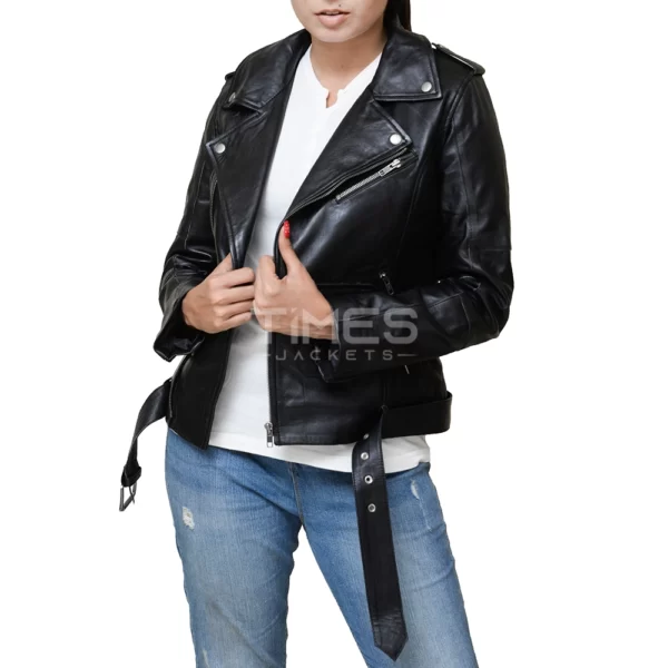 Black Asymmetrical Motorcycle Leather Jacket Women