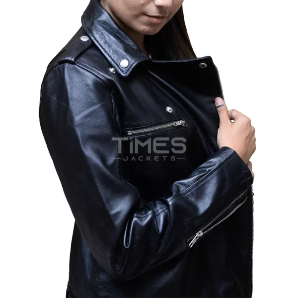 Black Asymmetrical Motorcycle Leather Jacket Women