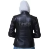 Women Black Hooded Leather Jacket