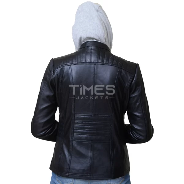 Women Black Hooded Leather Jacket