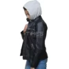 Women Black Hooded Leather Jacket