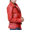 Women Red Belted Leather Jacket