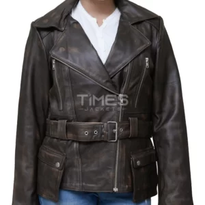 Dark Brown Belted Leather Jacket