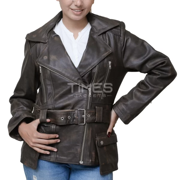 Dark Brown Belted Leather Jacket