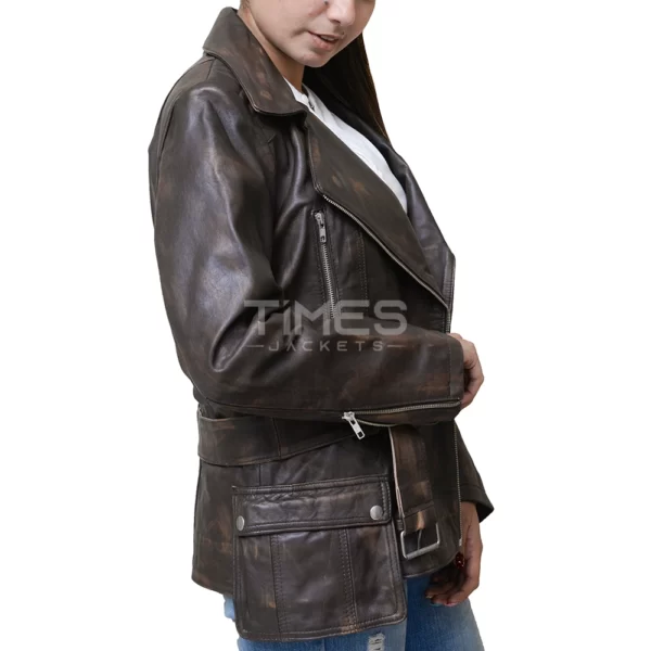 Dark Brown Belted Leather Jacket