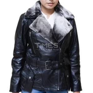 Black Leather Jacket with Grey Sherpa