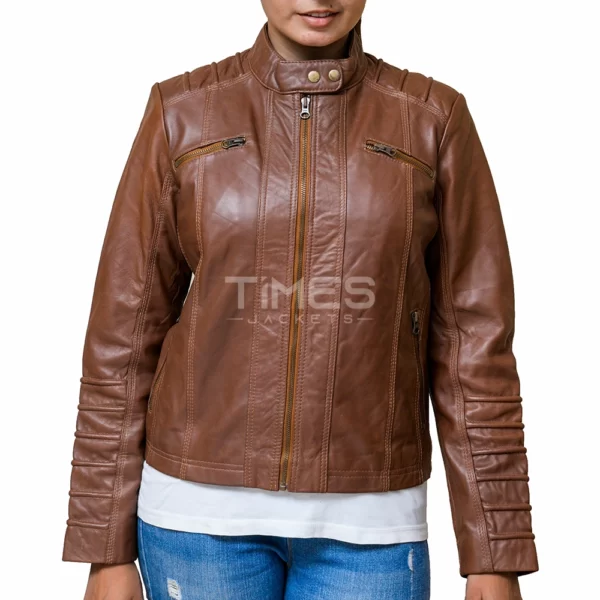 Brown Pocket Leather Jacket