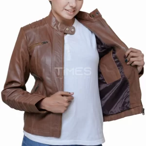 Brown Pocket Leather Jacket