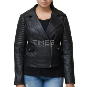 Womens Asymmetrical Black Leather Moto Jacket