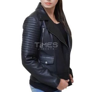 Womens Asymmetrical Black Leather Moto Jacket