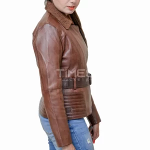 Women Tomb Brown Shearling Leather Jacket