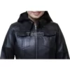 Black Bomber Leather Jacket With Hoodie