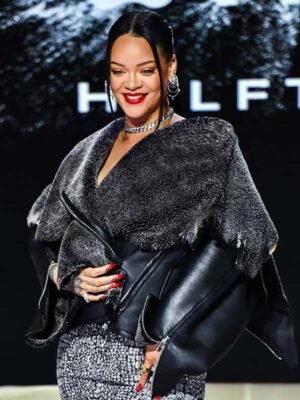 Rihanna Super Bowl 2023 Fur Leather Jacket