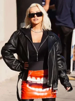 Christina Aguilera Black Leather Jacket