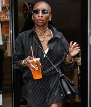Cynthia Erivo NYC 2025 Black Stripe Shirt