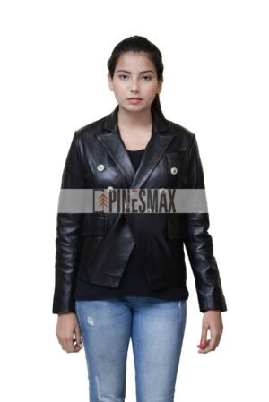 Elizabeth Women Black Real Leather Blazer