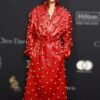 Dua Lipa Red Leather Coat Pre-grammy Gala 2024