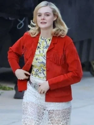 Margo’s Got Money Troubles Elle Fanning Red Fringe Jacket
