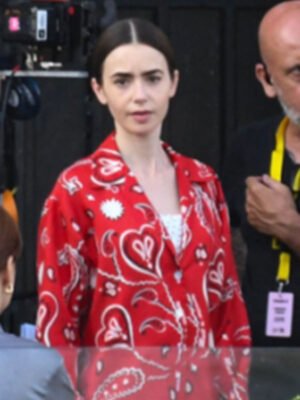 Lily Collins Emily In Paris S05 Red Paisley Shirt
