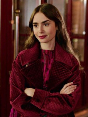 Emily In Paris Lily Collins Maroon Velvet Jacket