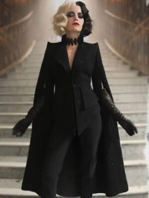 Cruella 2021 Emma Stone Black Wool Coat