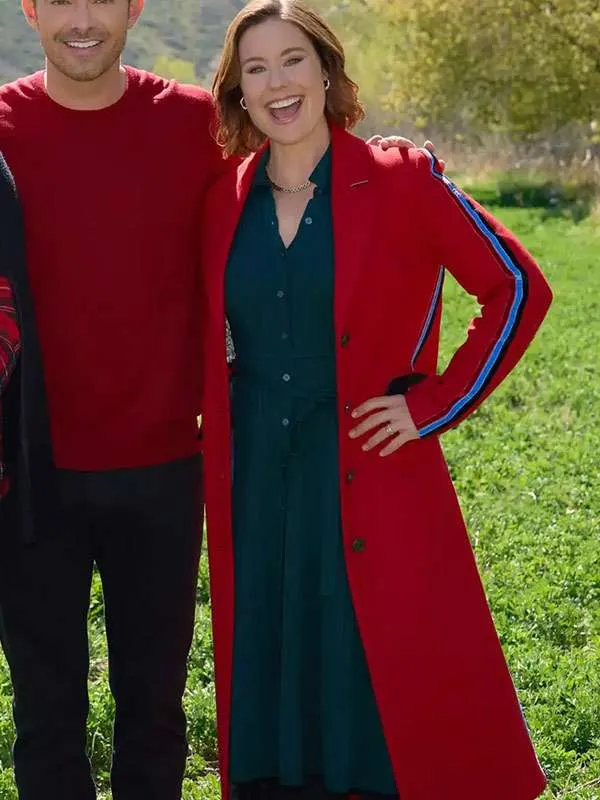 Finding-Mr.-Christmas-2025-Melissa-Peterman-Red-Long-Coat.webp