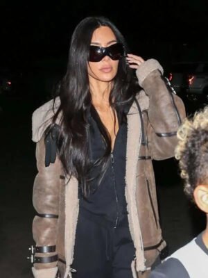 Kim Kardashian 2024 Shearling Leather Coat