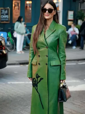 LFW 2025 Olivia Munn Green Leather Coat