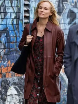 Diane Kruger Longing Brown Leather Coat