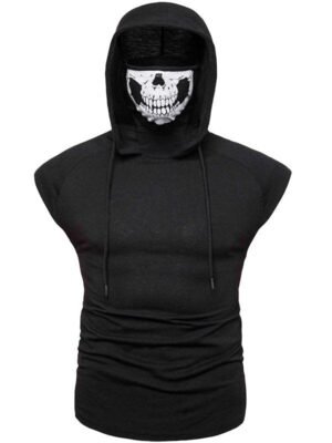 Mens Black Sleeveless Hoodie
