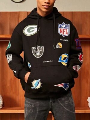 NFL Oversized Multi Team Badge Black Pullover Hoodie