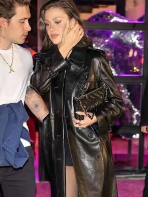 Nicola Peltz New York Fashion Week 2024 Black Leather Coat