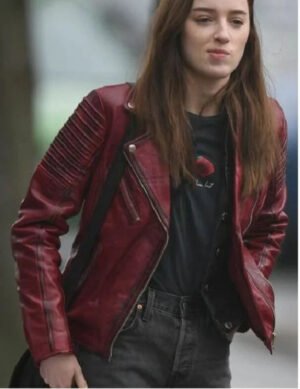 Bank Of Dave Phoebe Dynevor Red Leather Jacket