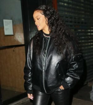 Rihanna Top-To-Toe Black Leather Jacket