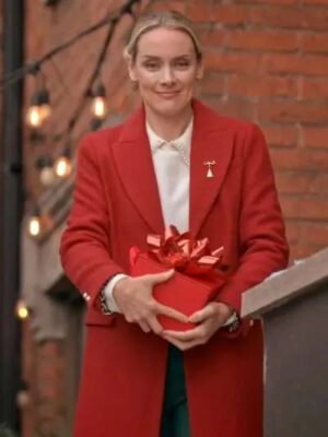 Rachel Skarsten The Christmas Charade 2024 Red Wool Coat