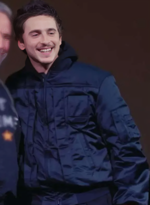 Timothee Chalamet Marty Supreme Event 2026 Black Jacket