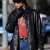 American Model Bella Hadid Black Leather Jacket