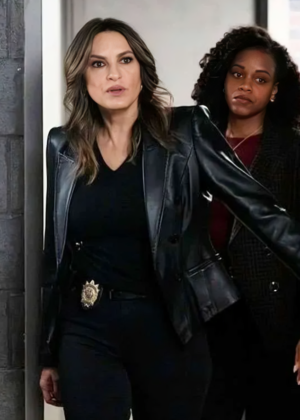 Law and Order SVU Mariska Hargitay Black Leather Coat