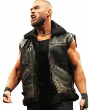 WWE 2026 Austin Theory Black Leather Vest